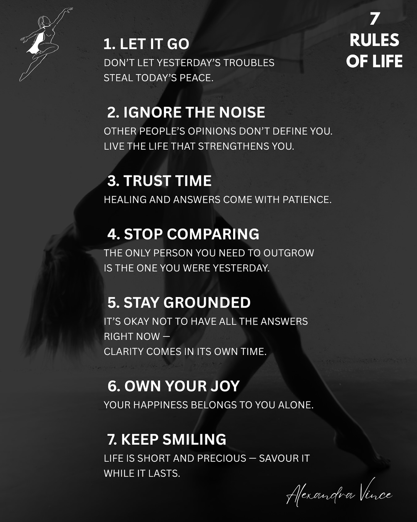 ✨ 7 RULES OF LIFE ✨

1️⃣ Let it go
Don’t let yesterday ruin today.